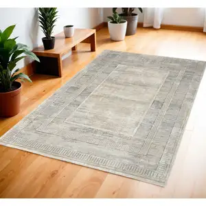 Photo of Ivory Blue and Gray Geometric Non Skid Area Rug