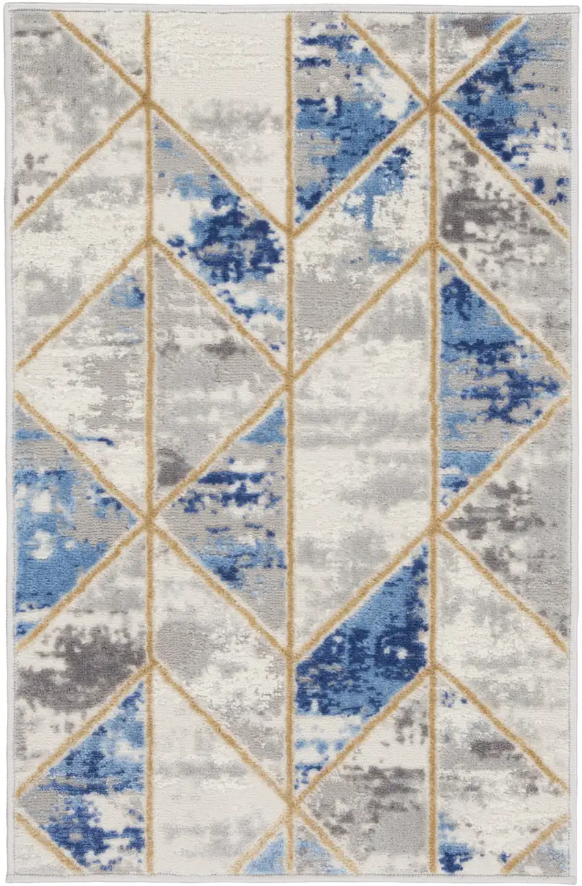 Ivory Blue and Gray Geometric Non Skid Area Rug Photo 4