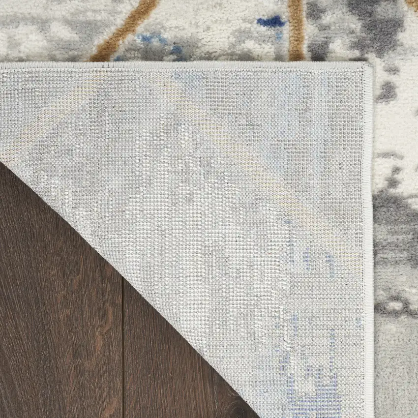 Ivory Blue and Gray Geometric Non Skid Area Rug Photo 5