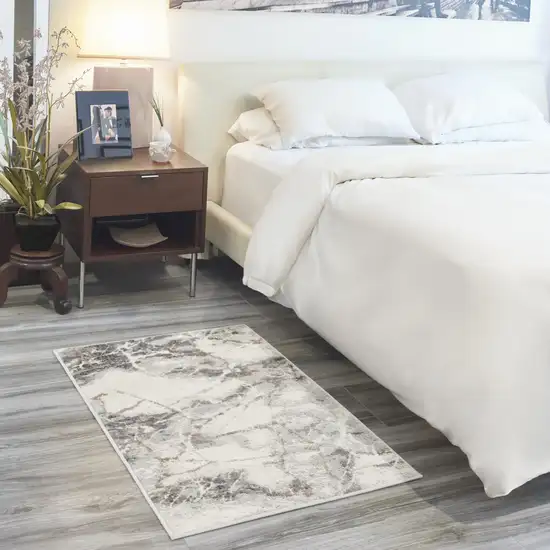 Ivory Blue and Gray Geometric Non Skid Area Rug Photo 9