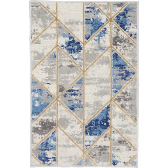 Ivory Blue and Gray Geometric Non Skid Area Rug Photo 3