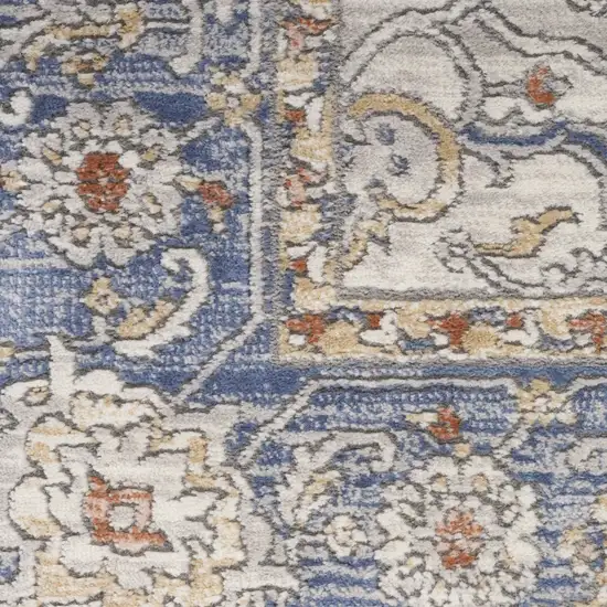 Ivory Blue and Gray Oriental Power Loom Area Rug Photo 4