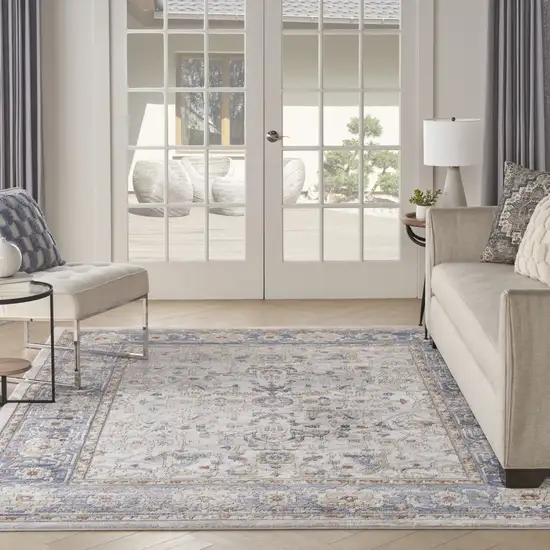 Ivory Blue and Gray Oriental Power Loom Area Rug Photo 8