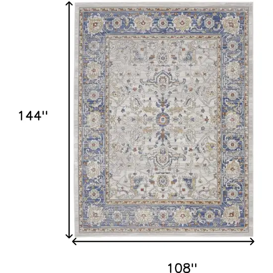 Ivory Blue and Gray Oriental Power Loom Area Rug Photo 10