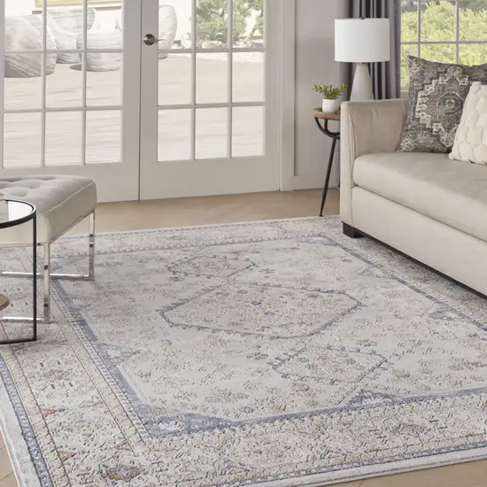 Ivory Blue and Gray Oriental Power Loom Area Rug Photo 6