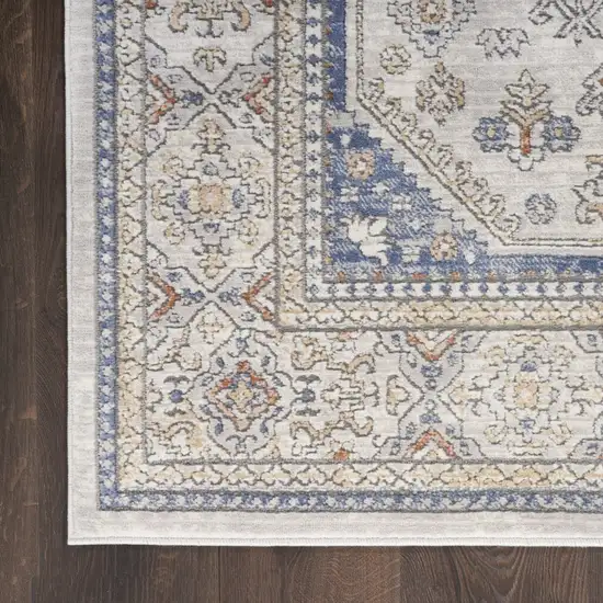 Ivory Blue and Gray Oriental Power Loom Area Rug Photo 3