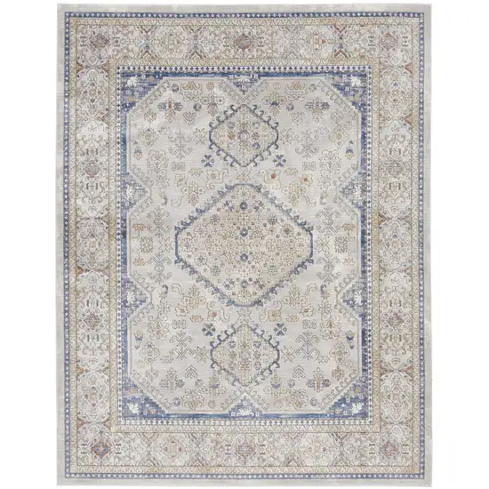 Ivory Blue and Gray Oriental Power Loom Area Rug Photo 1