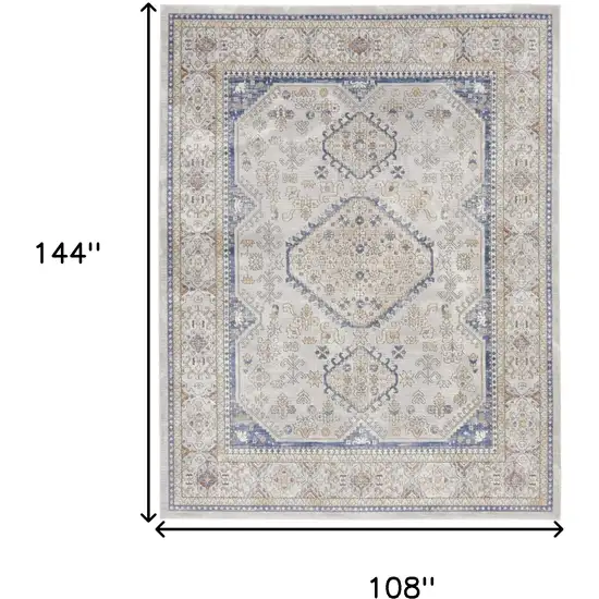 Ivory Blue and Gray Oriental Power Loom Area Rug Photo 10