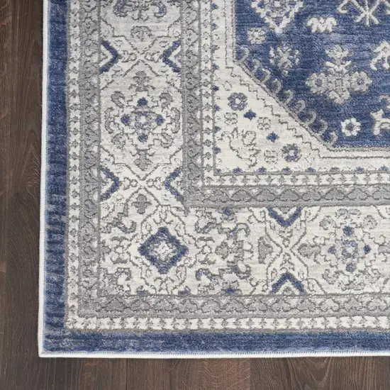 Ivory Blue and Gray Oriental Power Loom Area Rug Photo 3