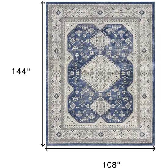 Ivory Blue and Gray Oriental Power Loom Area Rug Photo 10