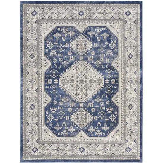 Ivory Blue and Gray Oriental Power Loom Area Rug Photo 1