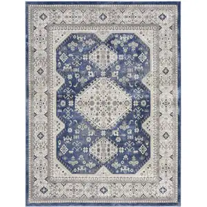 Photo of Ivory Blue and Gray Oriental Power Loom Area Rug