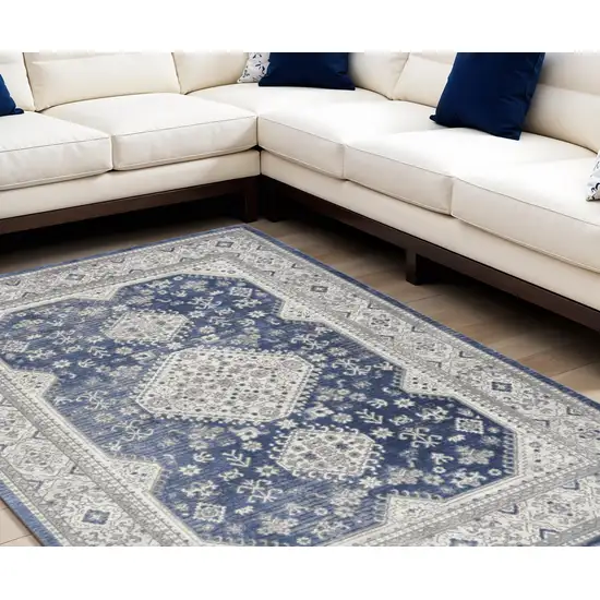 Ivory Blue and Gray Oriental Power Loom Area Rug Photo 1