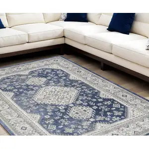 Photo of Ivory Blue and Gray Oriental Power Loom Area Rug