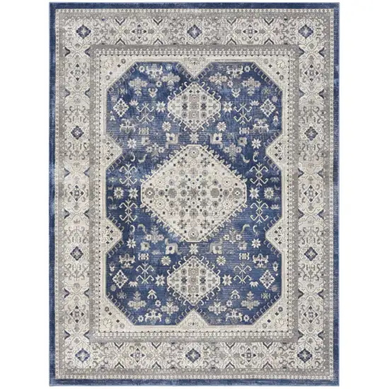 Ivory Blue and Gray Oriental Power Loom Area Rug Photo 9