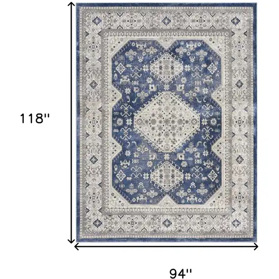 Ivory Blue and Gray Oriental Power Loom Area Rug Photo 3