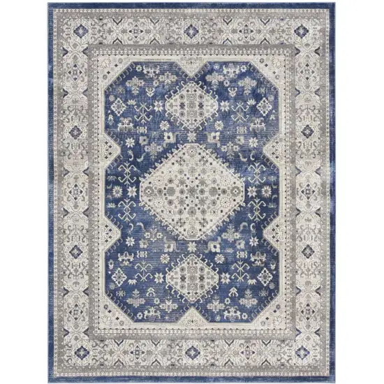 Ivory Blue and Gray Oriental Power Loom Area Rug Photo 2