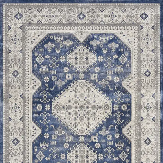 Ivory Blue and Gray Oriental Power Loom Area Rug Photo 8