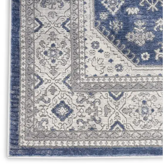 Ivory Blue and Gray Oriental Power Loom Area Rug Photo 7