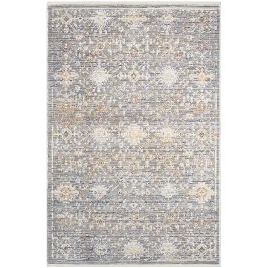 Ivory Blue and Gray Oriental Power Loom Distressed Area Rug Photo 1