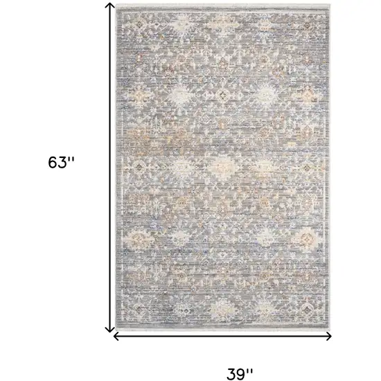 Ivory Blue and Gray Oriental Power Loom Distressed Area Rug Photo 8