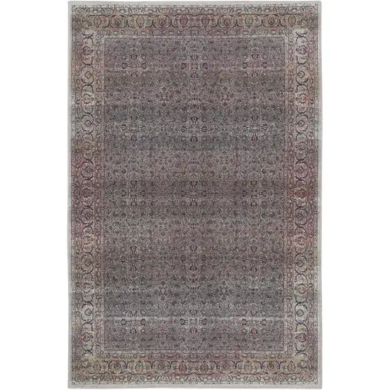 Ivory Blue and Gray Oriental Power Loom Distressed Washable Non Skid Area Rug Photo 1