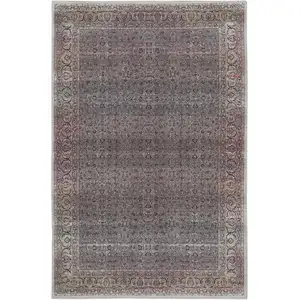 Photo of Ivory Blue and Gray Oriental Power Loom Distressed Washable Non Skid Area Rug