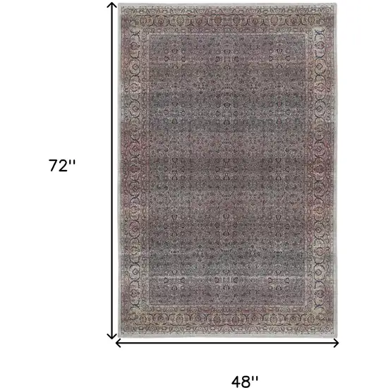 Ivory Blue and Gray Oriental Power Loom Distressed Washable Non Skid Area Rug Photo 10