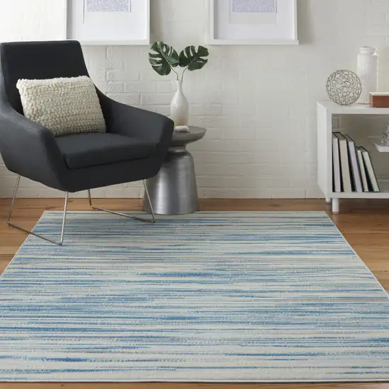 Ivory Blue and Gray Striped Area Rug Photo 9