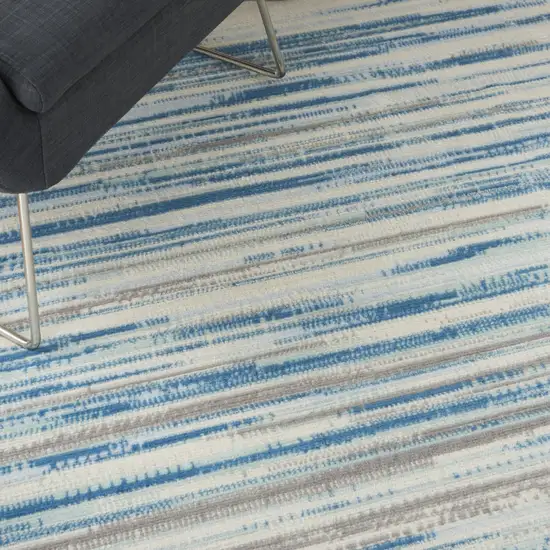 Ivory Blue and Gray Striped Area Rug Photo 8