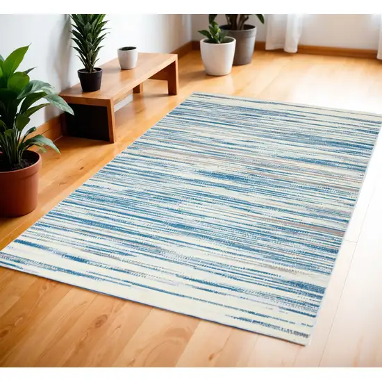 Ivory Blue and Gray Striped Area Rug Photo 1