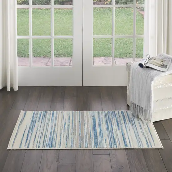 Ivory Blue and Gray Striped Area Rug Photo 9