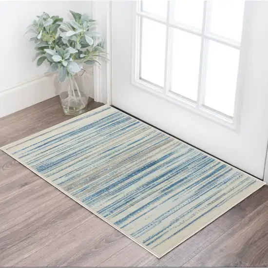 Ivory Blue and Gray Striped Area Rug Photo 1