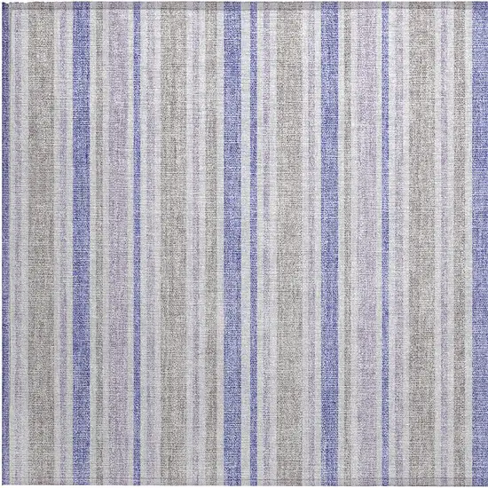 Ivory Blue and Gray Striped Washable Non Skid Indoor Outdoor Area Rug Photo 7