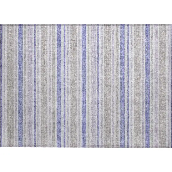 Ivory Blue and Gray Striped Washable Non Skid Indoor Outdoor Area Rug Photo 2