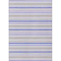 Photo of Ivory Blue and Gray Striped Washable Non Skid Indoor Outdoor Area Rug