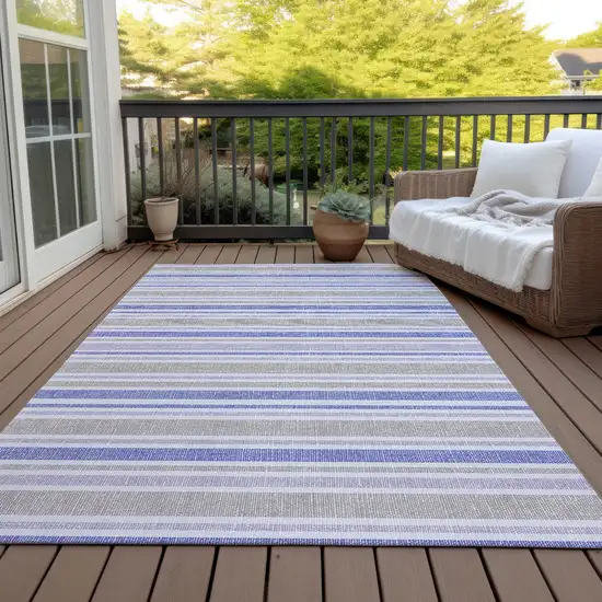 Ivory Blue and Gray Striped Washable Indoor Outdoor Area Rug Photo 6