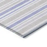 Photo of Ivory Blue and Gray Striped Washable Non Skid Indoor Outdoor Area Rug