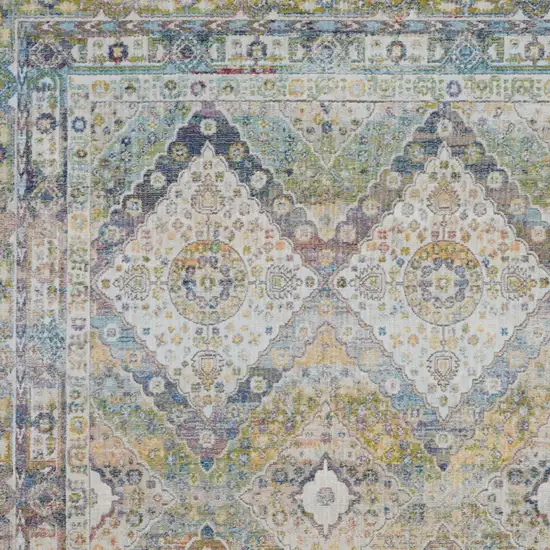 Ivory Blue and Green Floral Distressed Non Skid Area Rug Photo 7