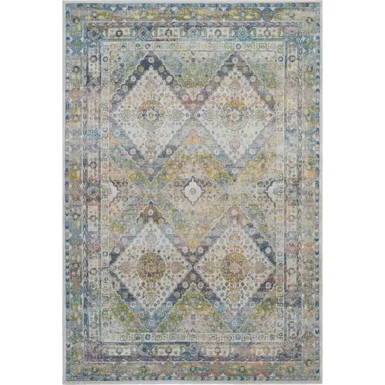 Ivory Blue and Green Floral Distressed Non Skid Area Rug Photo 2