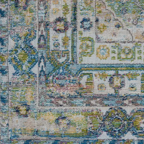 Ivory Blue and Green Floral Distressed Non Skid Area Rug Photo 5