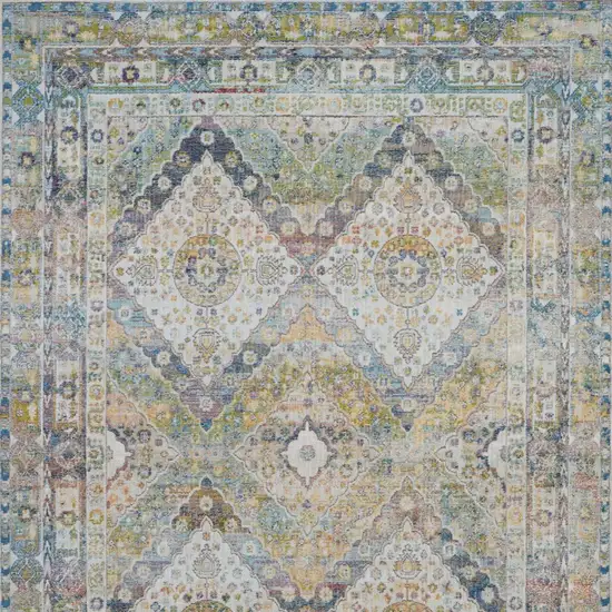 Ivory Blue and Green Floral Distressed Non Skid Area Rug Photo 8