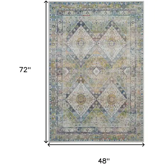 Ivory Blue and Green Floral Distressed Non Skid Area Rug Photo 3