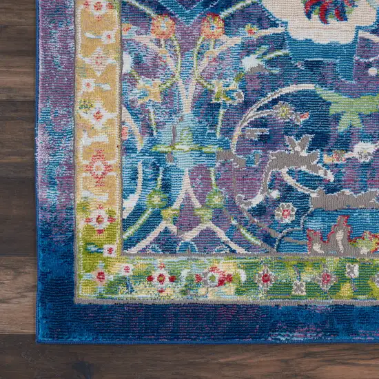 Ivory Blue and Green Floral Medallion Distressed Non Skid Area Rug Photo 4