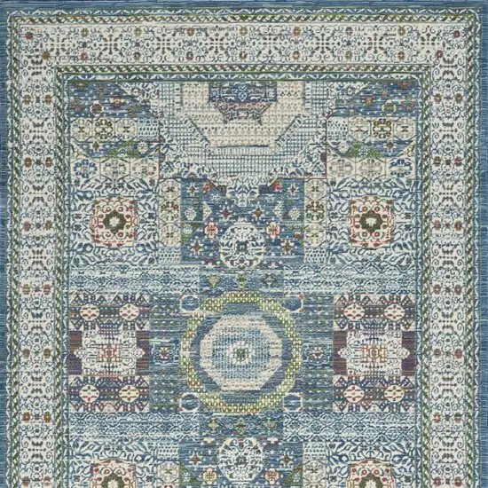 Ivory Blue and Green Oriental Distressed Non Skid Area Rug Photo 8