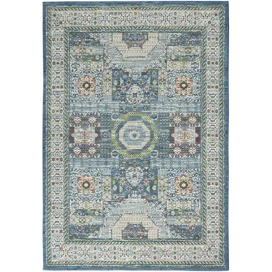 Ivory Blue and Green Oriental Distressed Non Skid Area Rug Photo 2