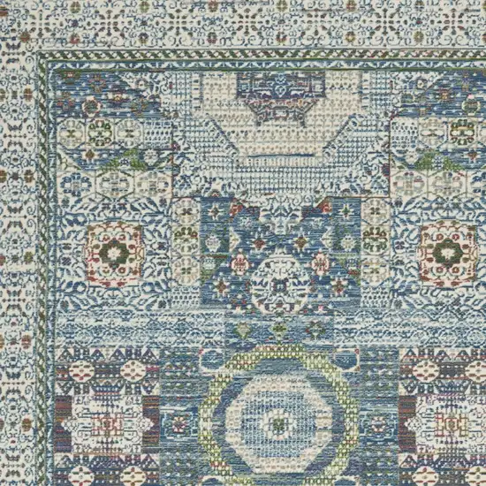 Ivory Blue and Green Oriental Distressed Non Skid Area Rug Photo 7