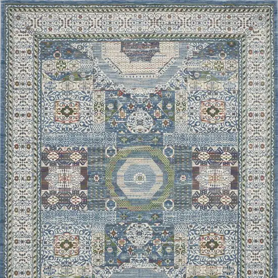 Ivory Blue and Green Oriental Distressed Non Skid Area Rug Photo 8