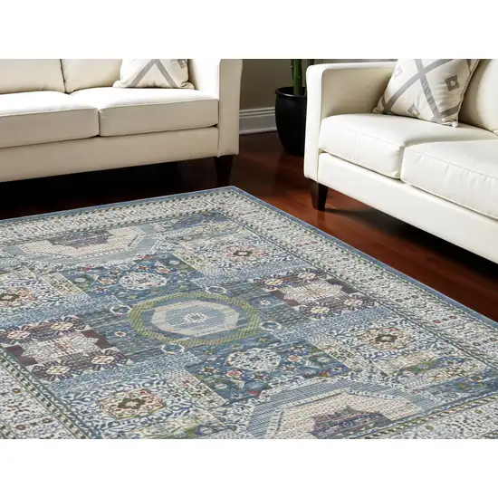 Ivory Blue and Green Oriental Distressed Non Skid Area Rug Photo 1