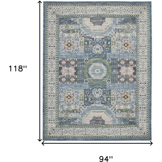 Ivory Blue and Green Oriental Distressed Non Skid Area Rug Photo 3